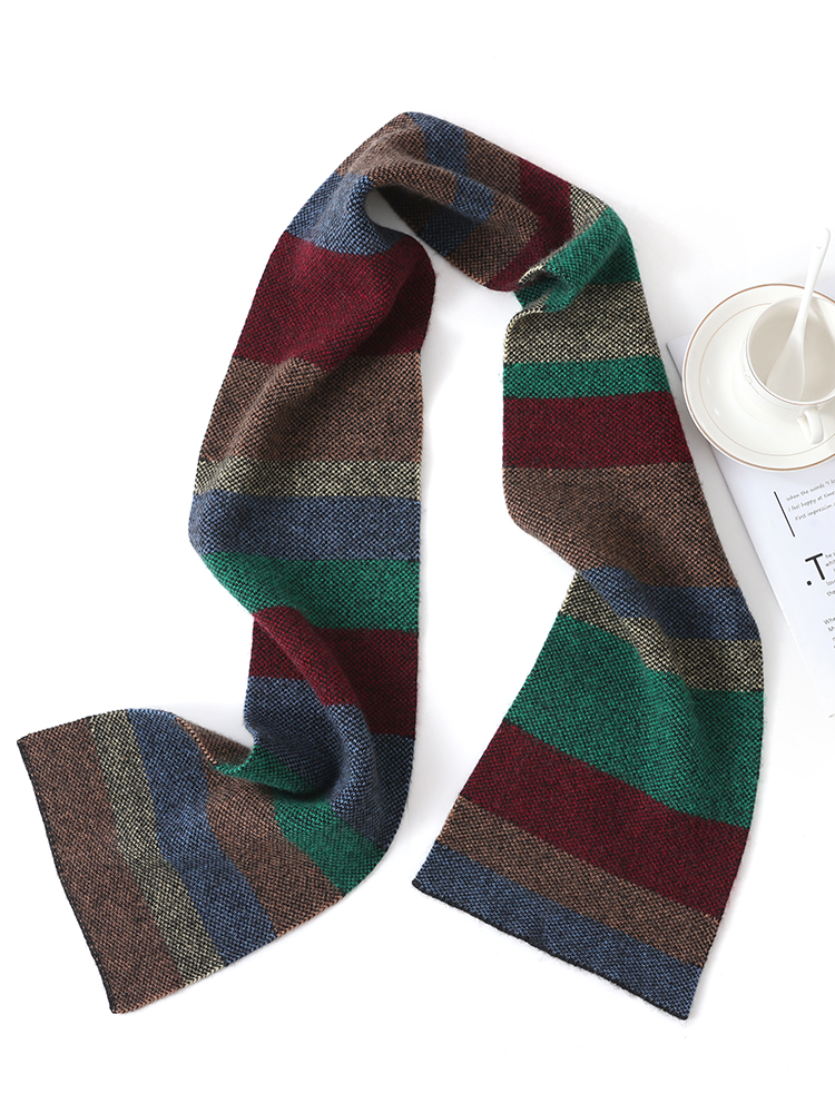 Écharpe fine en cachemire et laine pour femme, tricot à rayures horizontales, cache-cou d'hiver, cache-cou fin en cachemire pour homme, écharpe étroite et légère, chauffe-cou