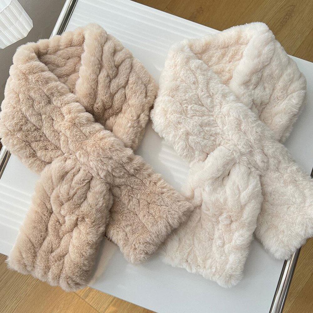 Coréen hiver fausse fourrure de lapin écharpe douce en peluche croix écharpe épaissie femmes cou plus chaud col écharpe plus chaud trucs cadeau de noël