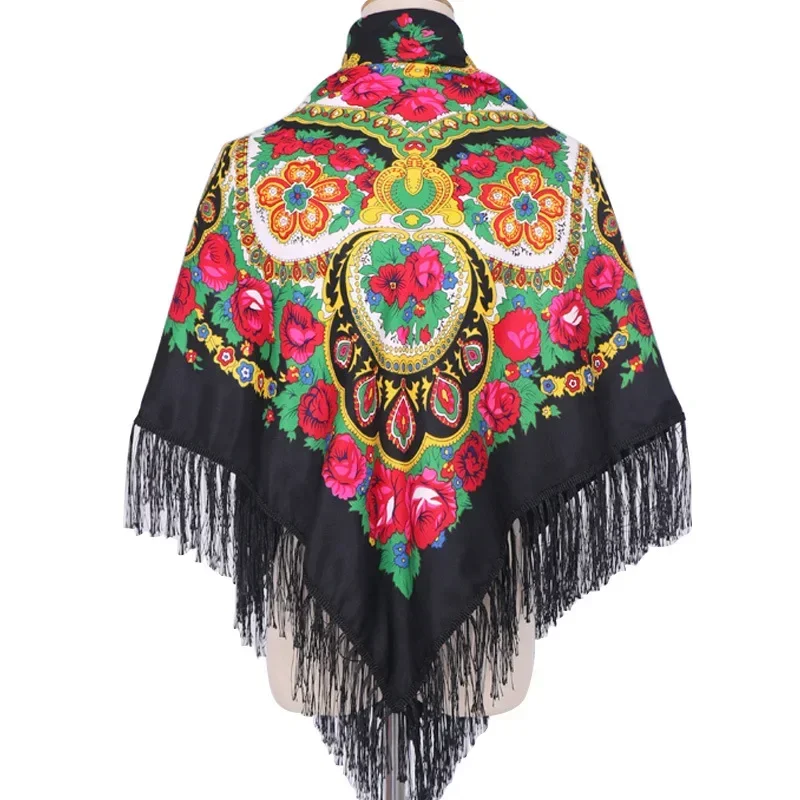 130*130 cm marque de luxe russe écharpe fleurs pour femmes Style ethnique grande écharpe carrée châles chauds Bandana plage voyage couverture