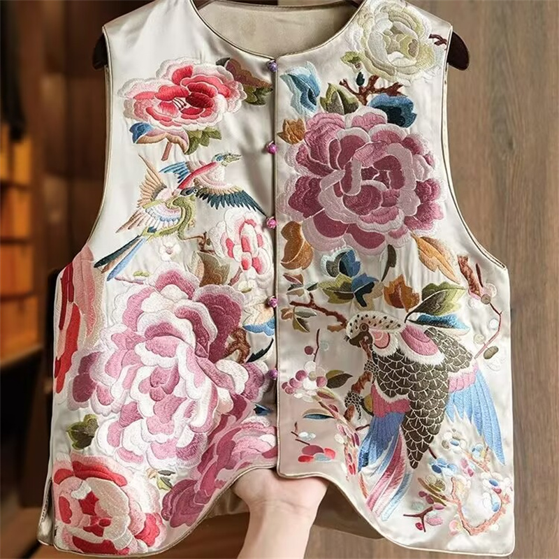 Gilet femme vestes femme nouveau gilet chinois brodé femme Unique et Unique Super beau Style léger manteau de finition empilé
