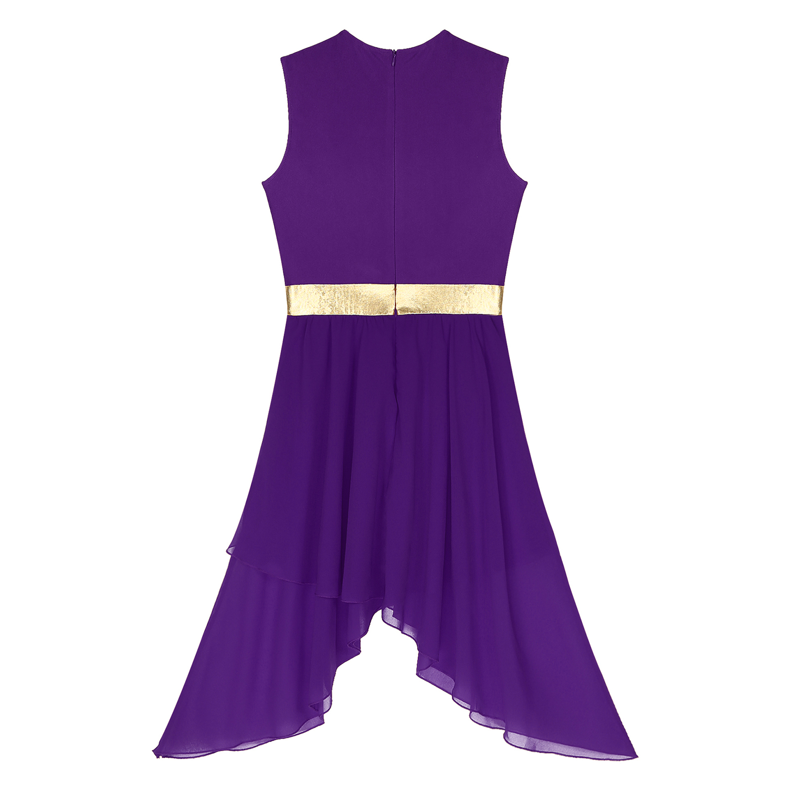 Robe de danse lyrique pour femmes, jupe asymétrique en mousseline de soie, Patchwork métallique brillant, fermeture éclair Invisible pour la compétition sur scène de bal