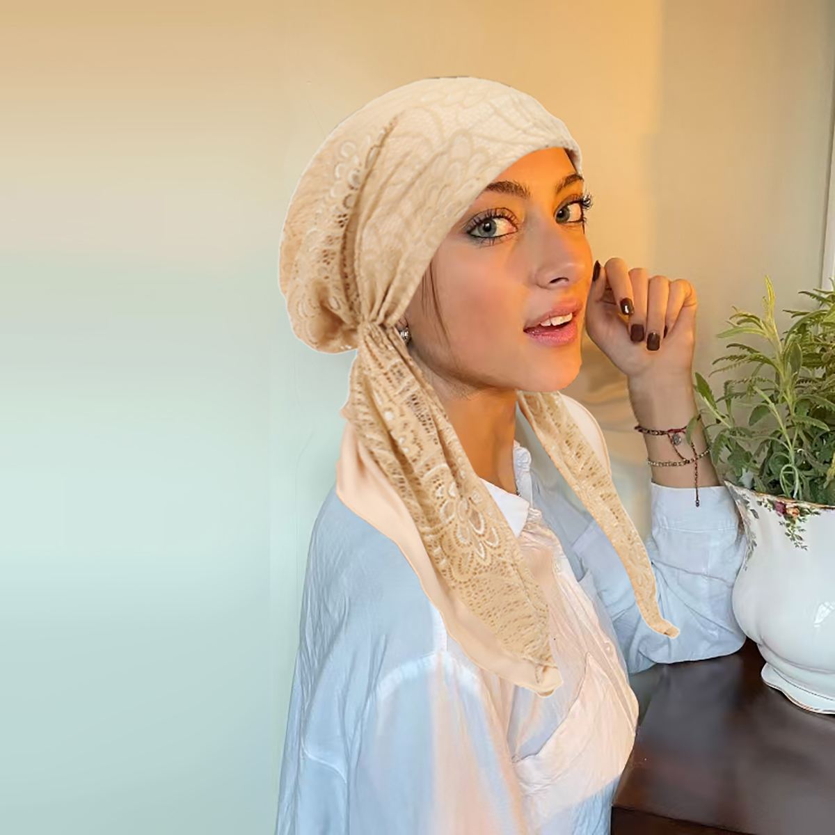 Double couche dentelle femmes Hijab doux élastique plissé tête écharpe casquette respirant cheveux casquette à la mode Turban Bonnet