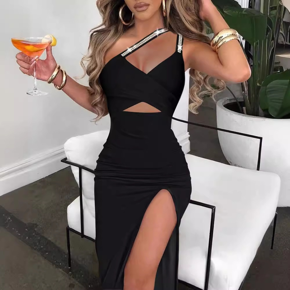 Robe de Soirée Fendue en Diamant pour Femme, Longue, Éducative, Décontractée, Ligne A, Été, Y2k