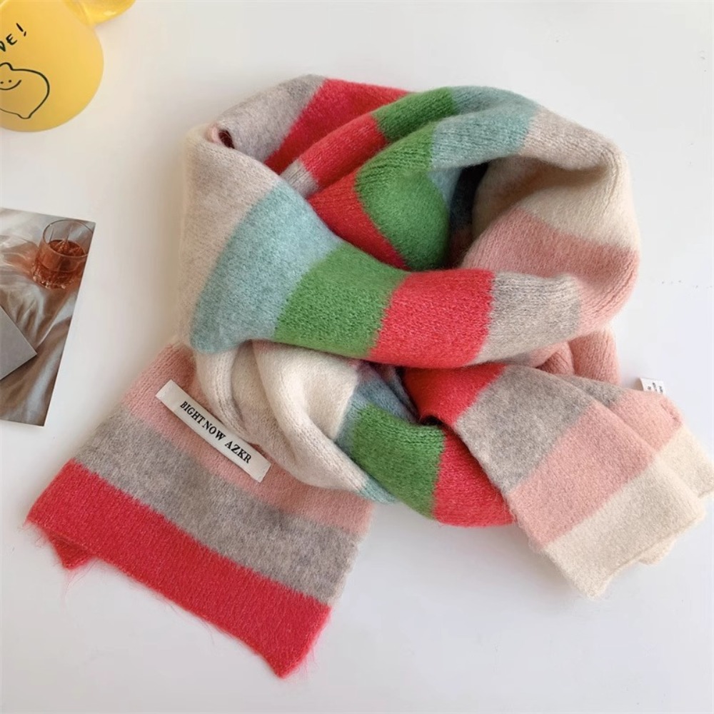 Écharpe étroite tendance à rayures multicolores, écharpe à rayures arc-en-ciel, coupe-vent, écharpes pour femmes, écharpes tricotées pour garder au chaud en hiver