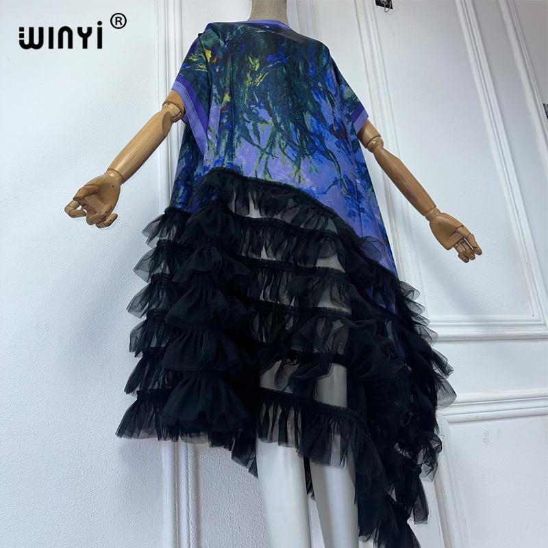 WINYI Africa Clothing Robe Maxi Kaftan Imprimé Bohème Grande Taille pour Femmes, Abaya de Luxe Dubaï 2024, Robe Africaine pour Femmes Musulmanes
