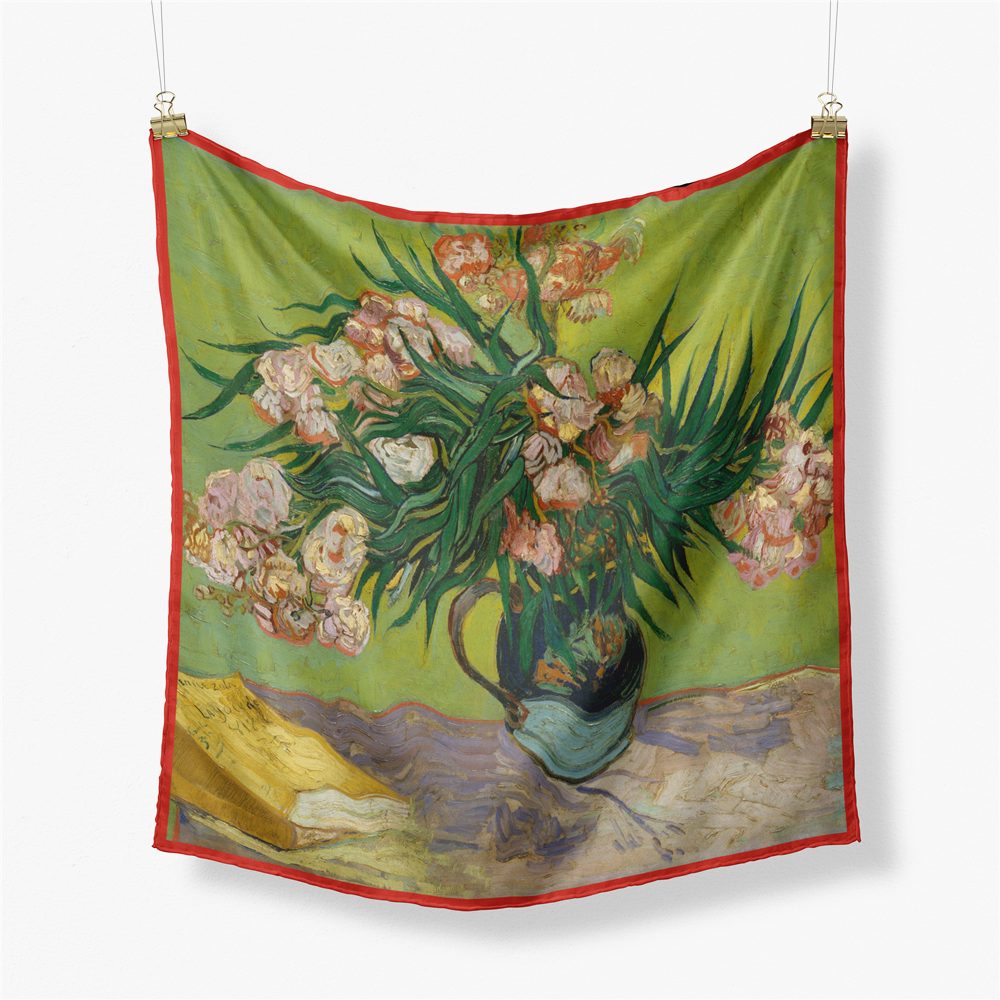 Célèbre peinture à l'huile mode femmes écharpe enveloppes sergé 100% foulard en soie foulards carrés foulard Hijab foulard Bandan 53CM