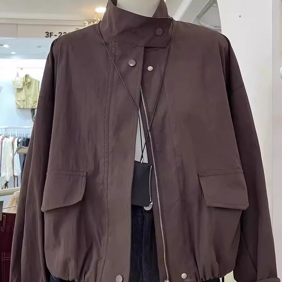 Veste courte Femme printemps automne nouveau décontracté Femme coupe-vent col montant outillage veste basique fermeture éclair manteau hauts