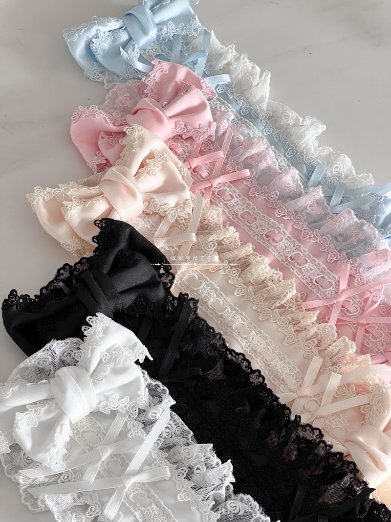 Accessoires pour cheveux Lolita originaux faits à la main, blanc et noir, coiffure rose bleu, bandeau en dentelle avec nœud Kc