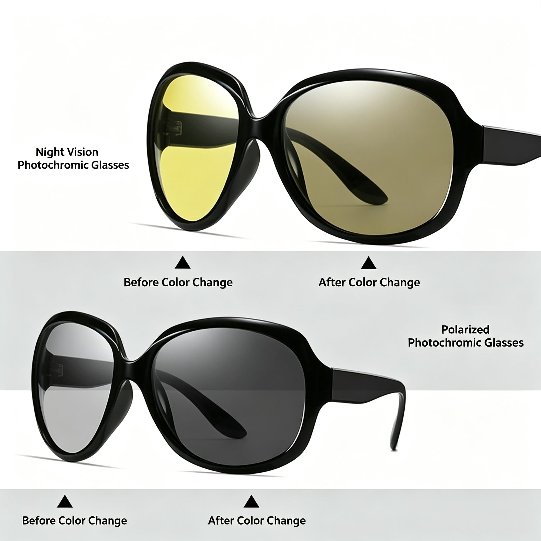 Lunettes de soleil polarisées à la mode pour femmes |      Lentilles tendance qui changent de couleur |     Lunettes tendance, style quotidien, accessoires décontractés. Une monture de lunettes élégante à grande monture, conçue pour les femmes élégantes, parfaite pour un usage quotidien et les environnements extérieurs.