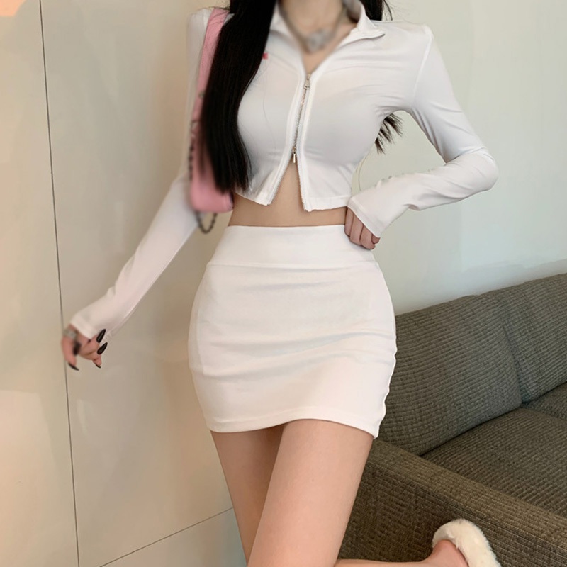 Femmes jupes taille haute polyvalent élastique taille élastique coréenne couleur unie hanche enveloppé robe