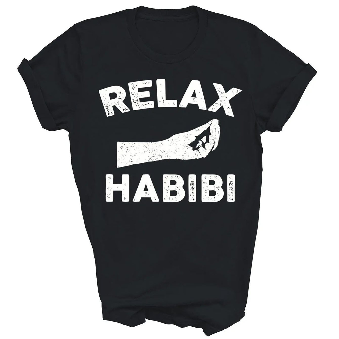 Relax Habibi T-Shirt de motivation arabe unisexe décontracté à manches courtes avec lettrage blanc audacieux Design géométrique vêtements pour hommes