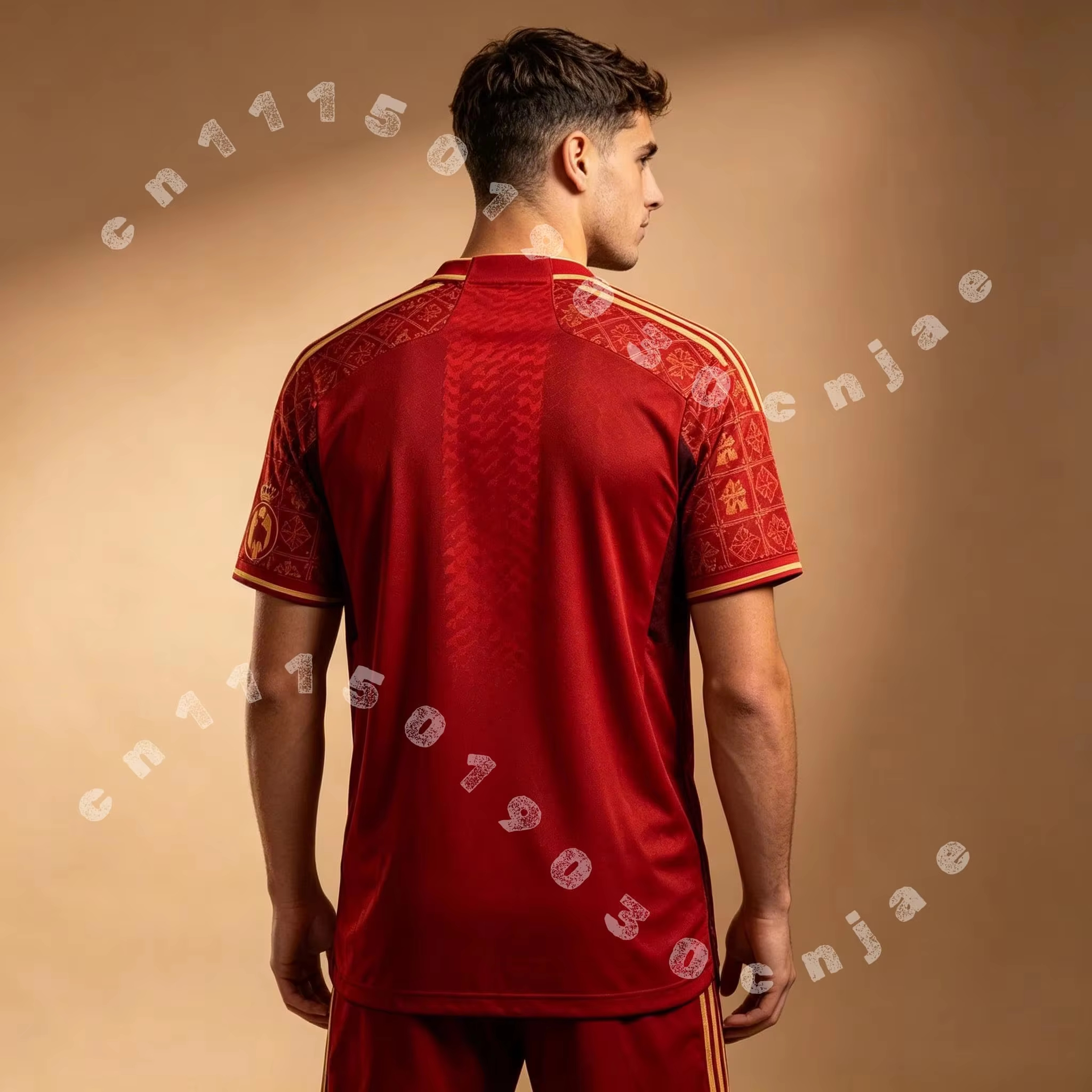 Maillot de football à séchage rapide pour hommes, T-shirt de sport à manches courtes pour fans de football, imprimé en relief Red Spain Golden Bull Cathedral