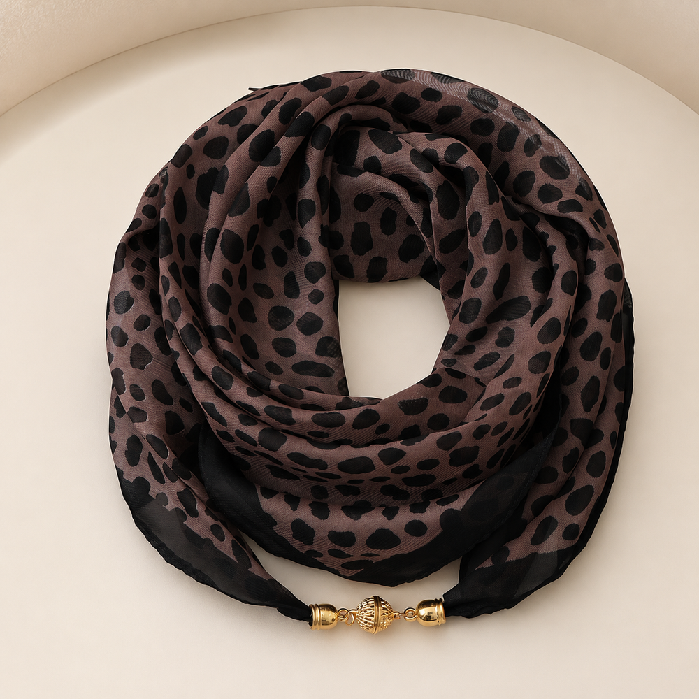 Écharpe carrée à imprimé léopard 63x63cm pour femmes avec fermoir magnétique, écharpe légère en mousseline, accessoire de mode
