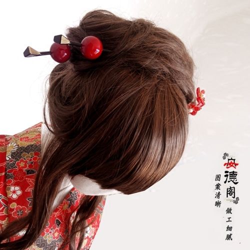 Épingle à cheveux japonaise Geisha Oiran rouge rose, 4 couleurs, épingle à cheveux, boule kimono Kanzashi, accessoire pour cheveux