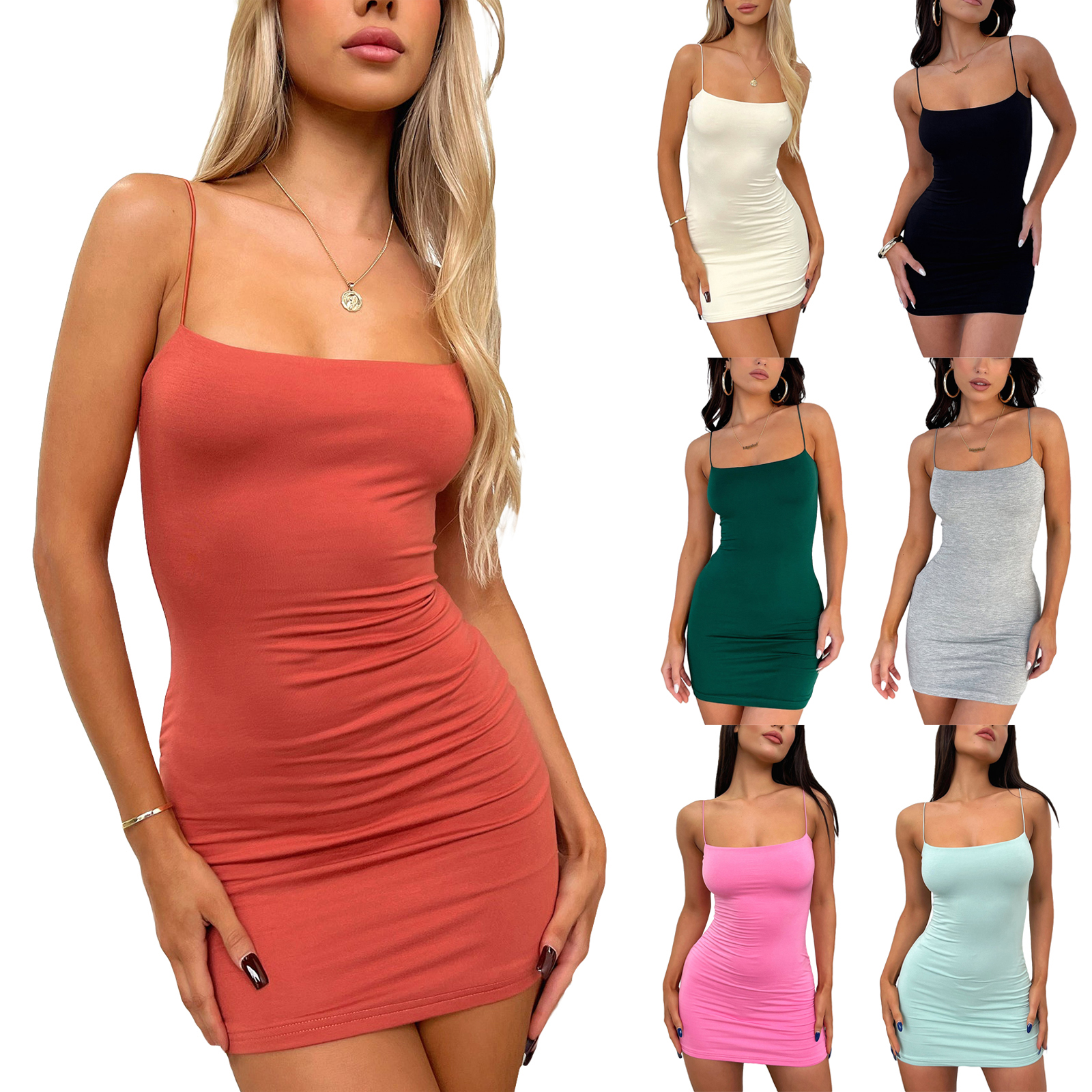 Robe à bretelles moulante courte pour femme, robe de wlwear coupe basse, dos nu, document solide, fibre sexy, été