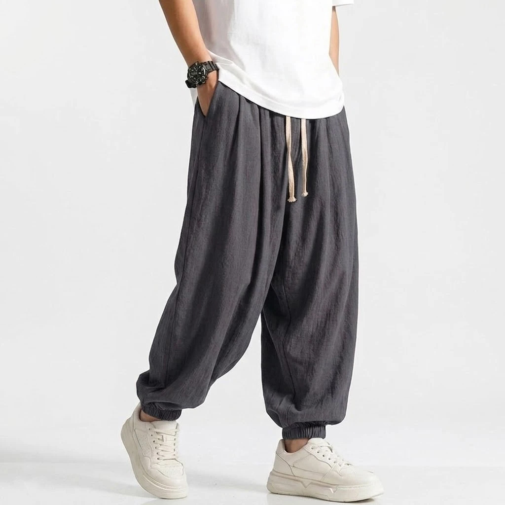 Pantalon Harem Coréen pour Homme en Coton Uni, Joggers Décontractés Respirants, Pantalon de Sport Ample pour Yoga, Travail, Quotidien et Streetwear