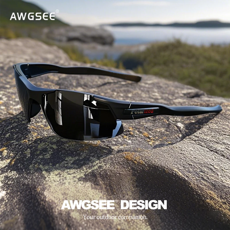 Lunettes de sport polarisées semi-jante pour hommes, monture durable mate et lentilles revêtues HD pour golf/pêche/voyage/usage quotidien