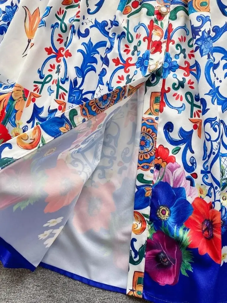 Robe de soirée élégante pour femme, robe trapèze mince avec ceinture, robes à fleurs imprimées, robe midi taille haute vintage pour femme, été