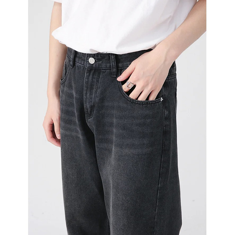Hommes classique jambe droite Jeans décontractés homme marque jambe large noir Denim pantalon Simple Vintage extérieur haute rue Denim pantalon