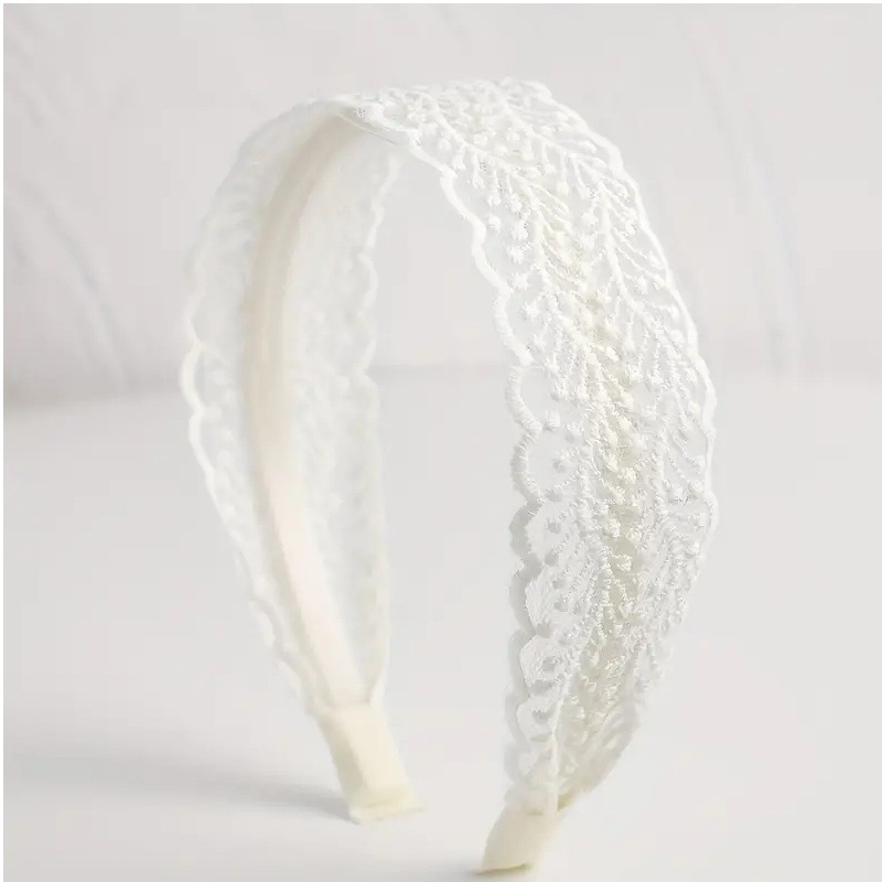 Serre-tête large en dentelle brodée blanche pour femme – Élégant, polyvalent, amusant, tendance – Accessoire de cheveux rétro et charmant