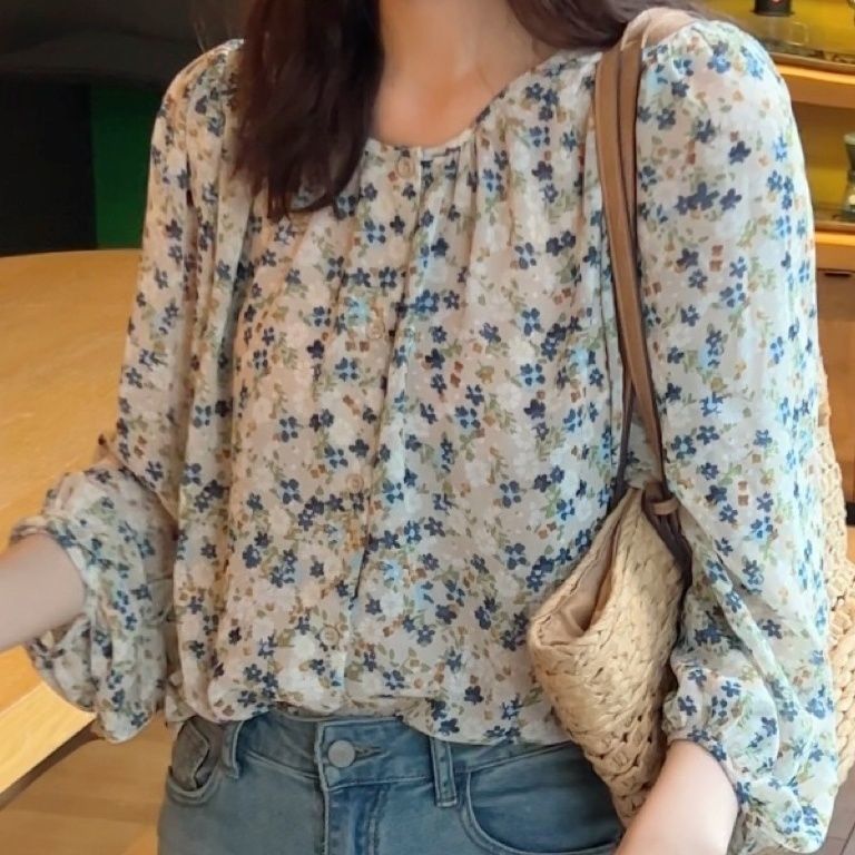 Chemise à manches longues en mousseline de soie pour femmes, motif Floral, décontracté, ample, à la mode, nouvelle collection printemps et automne 2025