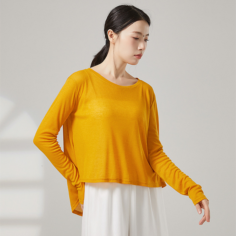 Haut de danse moderne pour femmes, chemise blouse ample à manches longues, col rond, ourlets inégaux, tenues décontractées, vêtements de pratique classique de Yoga