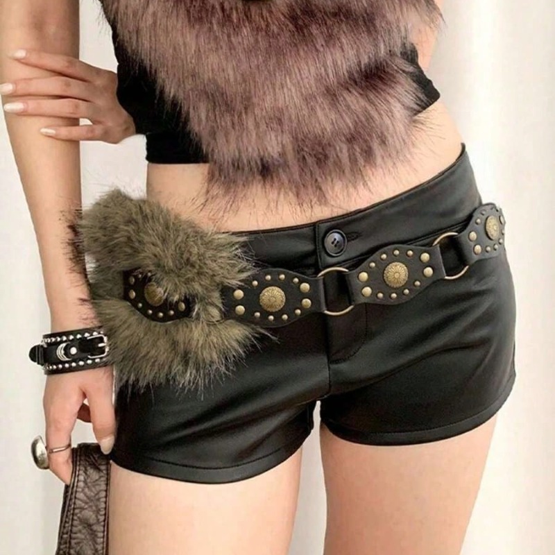 Ceinture en fausse fourrure bohème couleur unie, style Y2K vintage, accessoire sexy à porter avec des manteaux et des jeans