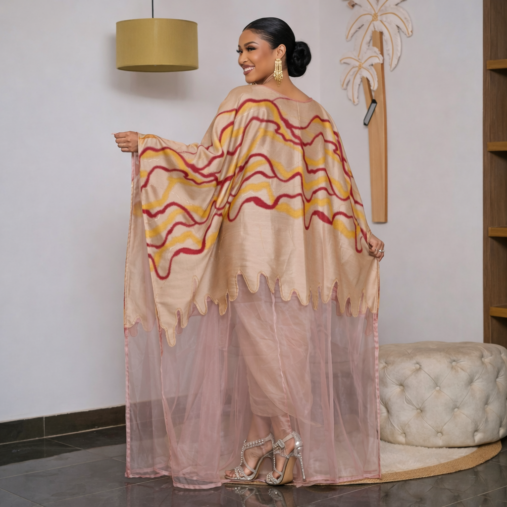 Robe longue de mariée africaine Dashiki Nigéria rouge en brocart du Moyen-Orient, design unique, 2 pièces, avec doublure à bretelles et détails en maille