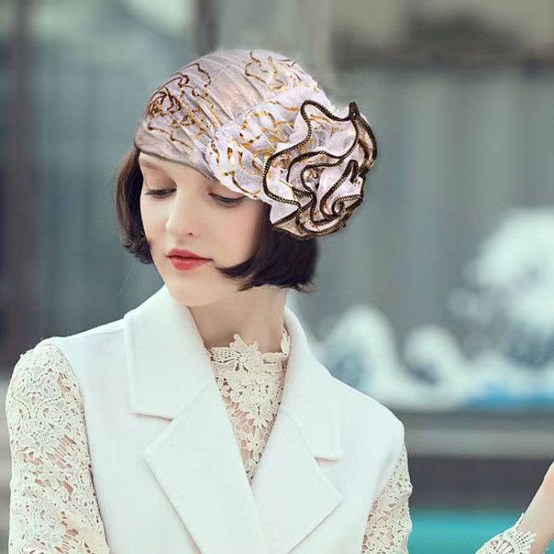 Turbans à grandes fleurs pour femmes, plaque de fil de beauté, bandeau Jacquard, chapeau en dentelle, casquettes musulmanes, couvre-chef islamique, nouvelle collection printemps 2025