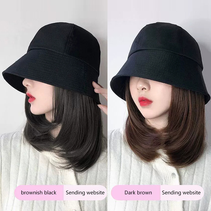 Nouveau : Chapeau Bob synthétique avec perruque intégrée, coupe courte et droite, pour femme, extensions de cheveux à clipser, idéal pour l'automne