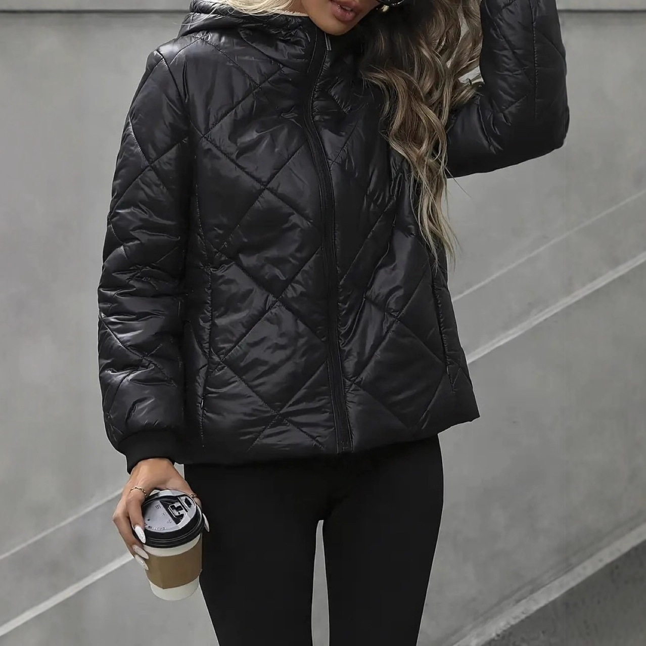 Manteau court à capuche femmes Parkas fermeture éclair à manches longues Cardigan vêtements d'extérieur solide décontracté chaud poche épissé Simple vestes hiver 2025