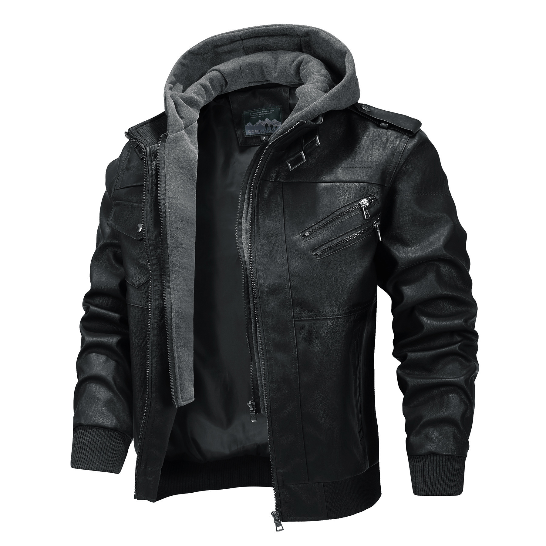 Veste décontractée capuche amovible hommes hiver Vintage moto Biker veste en cuir hiver pilote vestes en cuir coupe-vent manteau chaud