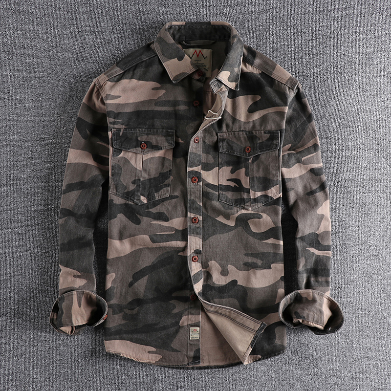 Solomon-Chemise à manches longues pour hommes, vêtements de travail de style n, chemisier décontracté pour jeunes militaires, double poches, mode