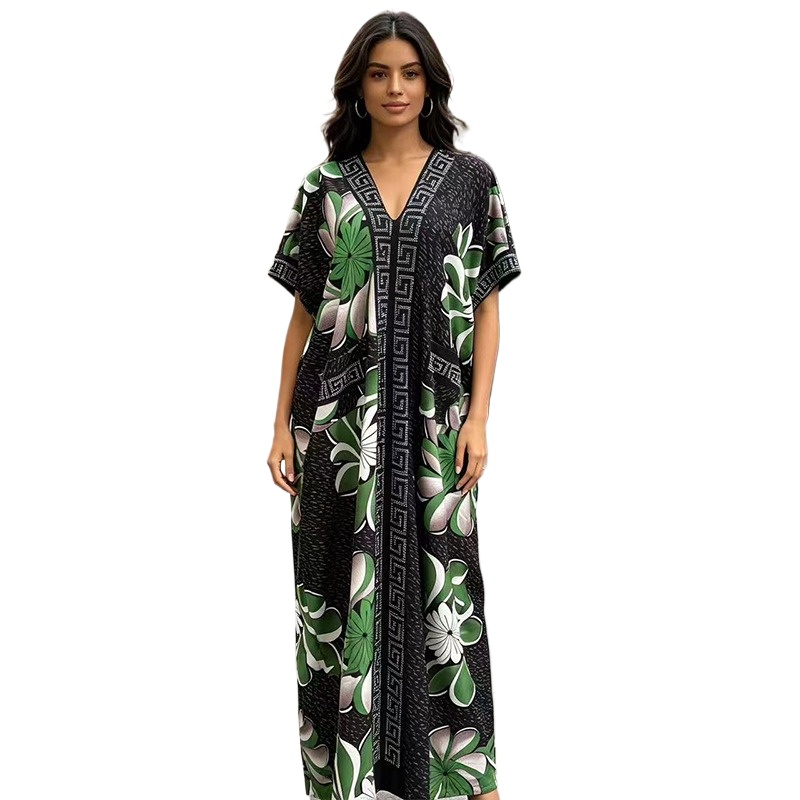 Abaya musulmane imprimée à col en V, robe longue ample et tendance avec strass, grande taille, nouvelle collection 2026, Dashiki + foulard