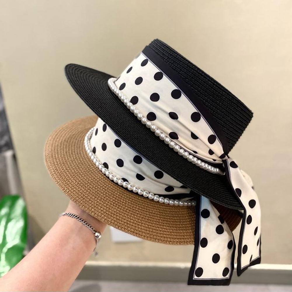 Chapeau de soleil d'été pour femme, en paille tressée, à large bord, avec nœud en ruban, idéal pour les vacances, style Panama