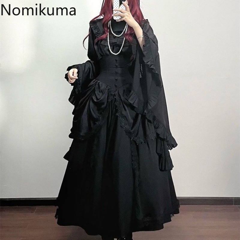 Taille haute jupes trapèze pour femmes 2025 Faldas Mujer De Moda Style Lolita japonais doux Saia Patchwork dentelle grande jupe pivotante