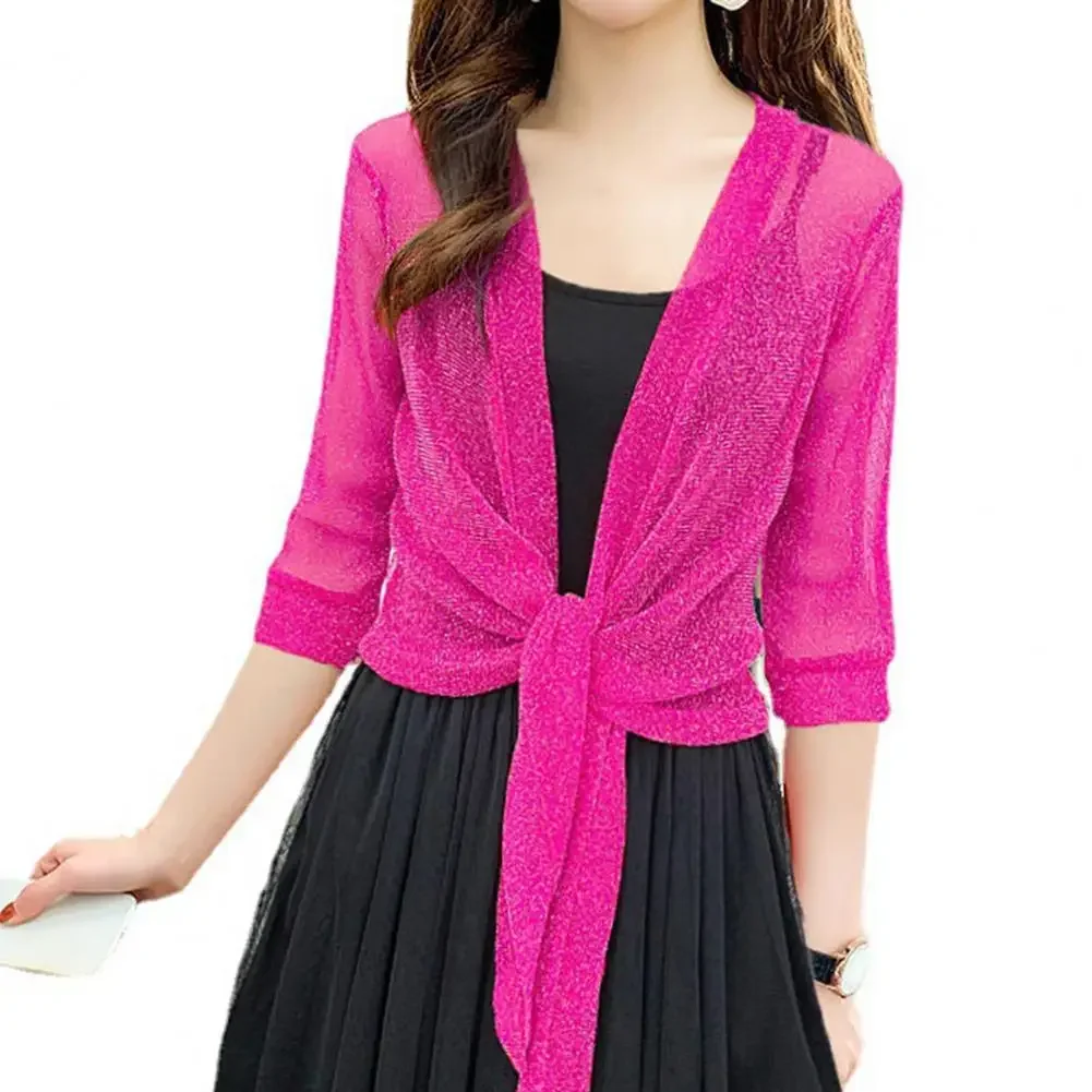 Femmes élégant veste Cardigan demi manches avant à lacets manteau d'été dames Sexy mince crème solaire veste courte Blusas De Mujer