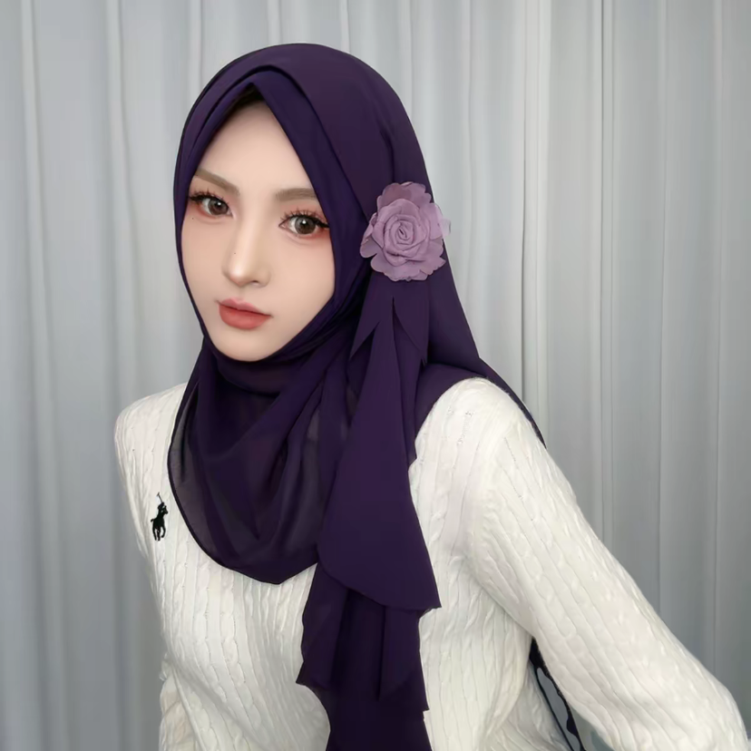 Rose Applique Design mousseline de soie musulman automne nouvelles enveloppes féminines Hijab