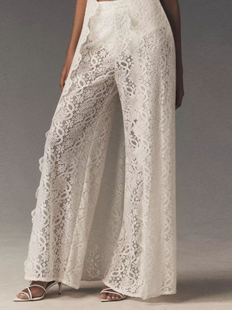Ensemble décontracté pantalon et manteau long en dentelle pour femme, hauts transparents unis et pantalons droits longs, collection automne 2026, tenues élégantes pour femme