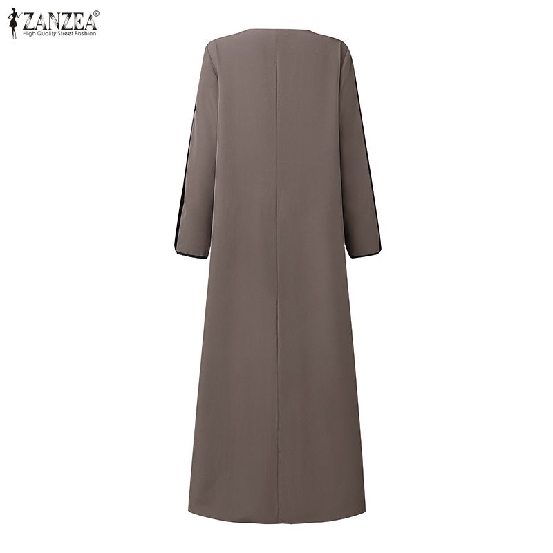 Robe Abaya Musulmane à la Mode 2026 ZANZEA Robe de Ramadan Robe Maxi Longue Printemps Femme Col Rond Manches Longues Robe d'été Kaftan Robes de l'Aïd