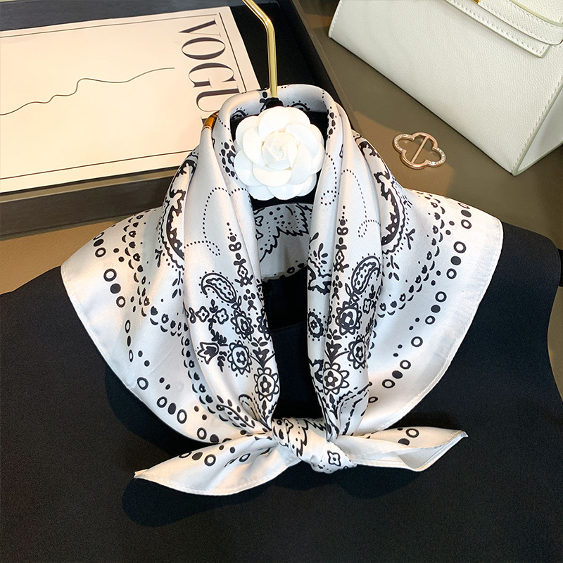 Foulard 100% Soie de Mûrier pour Femme, Motif Paisley Rétro, Carré en Satin Polyvalent, Bandeau, Accessoire de Sac, Foulard de Cou pour le Bureau
