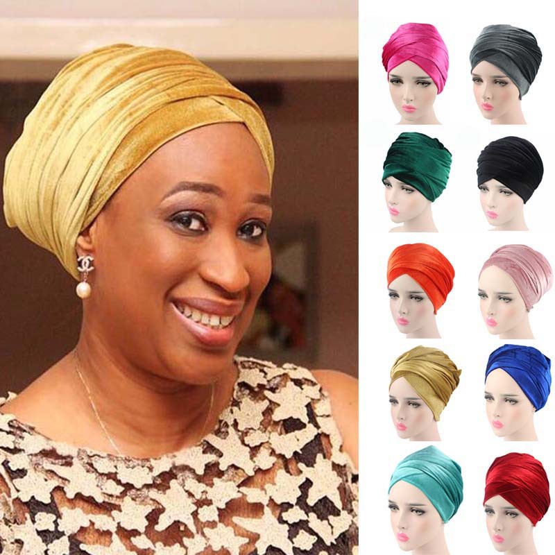 Écharpe Hijab en velours uni pour femmes africaines, Turban musulman, casquette islamique sous écharpe, Bonnet magique à longue queue