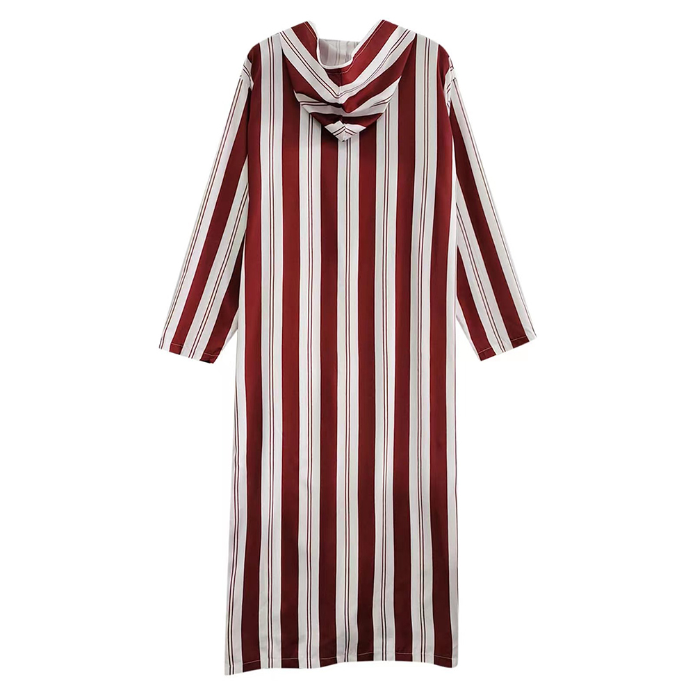 Hommes islamique arabe Patchwork rayé à capuche fermeture éclair Robe musulmane automne Streetwear décontracté ample arabe Robe islamique 2026 nouveau