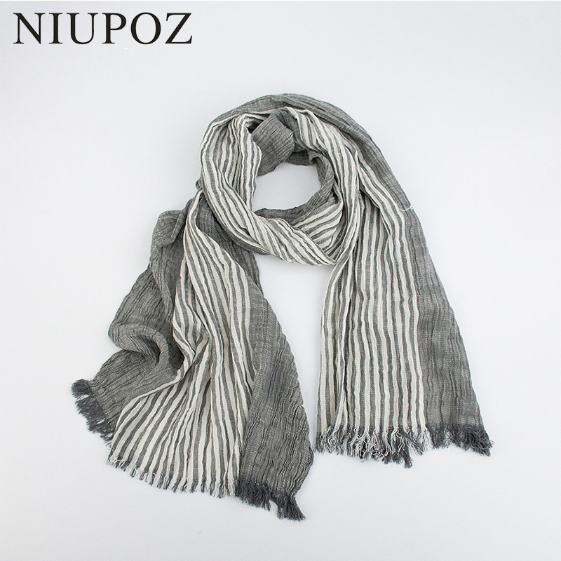 Style japonais femmes hiver automne doux coton écharpe rides chaud hommes rayé unisexe Long châle et enveloppement de haute qualité M194