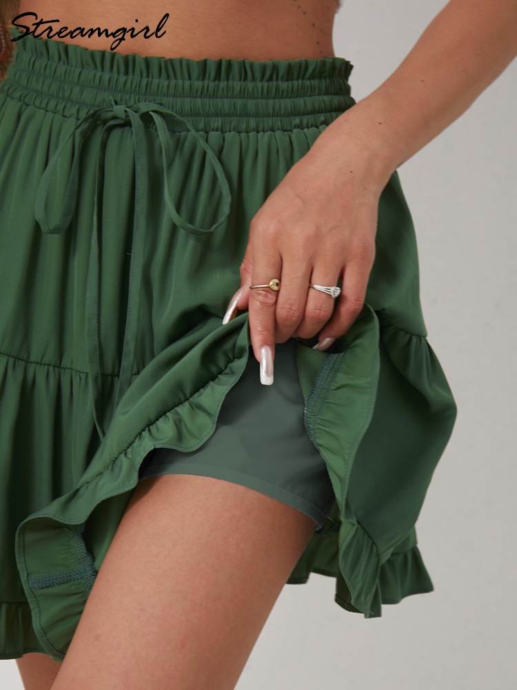 Femmes Mini jupe à volants avec Short été 2025 taille haute blanc gâteau jupe épissage jupes de plage courtes pour les femmes Vintage