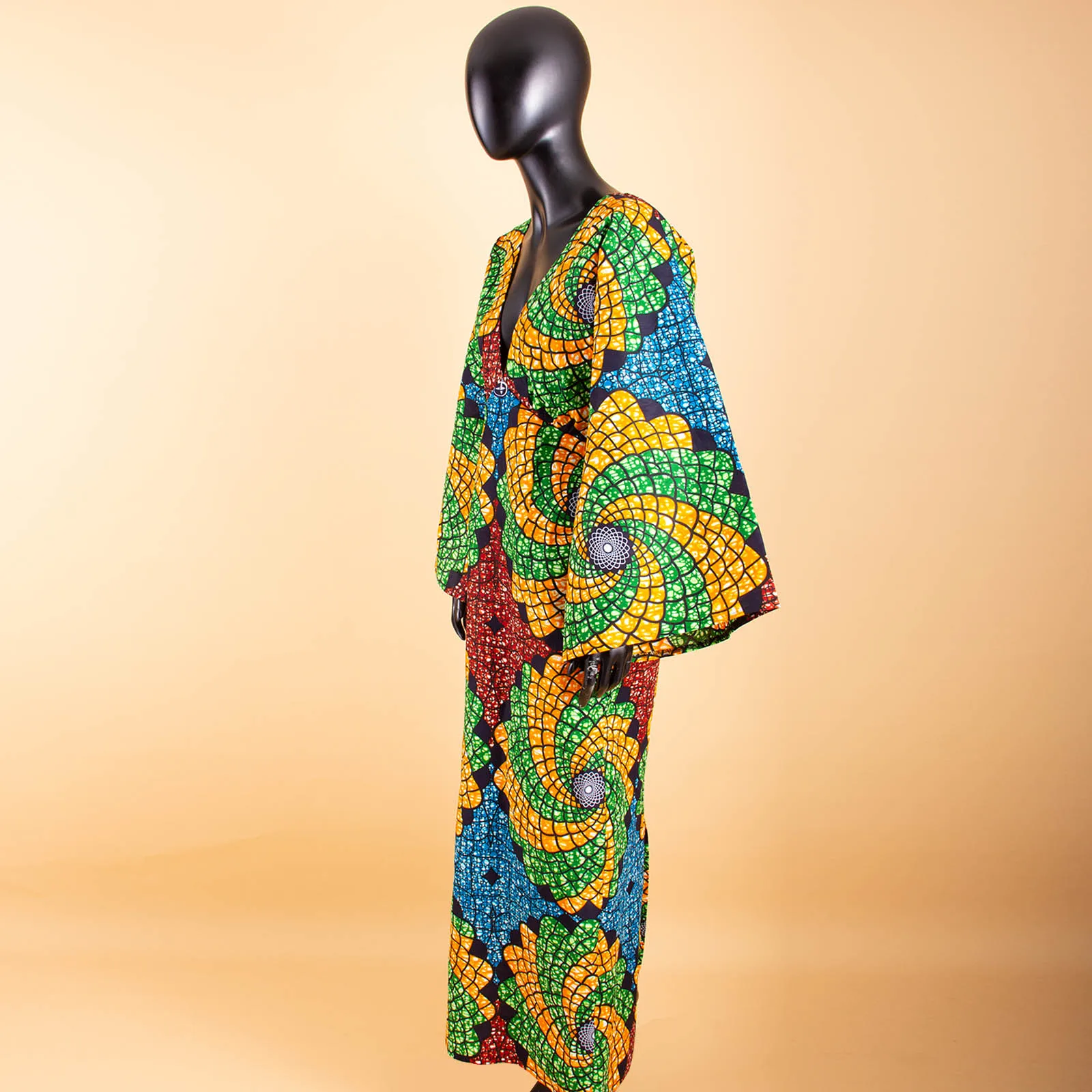 AFRIPRIDE-Robe africaine maxi en coton pour femmes, manches évasées, col en v, police et dos, longueur rinçage, A7225knit