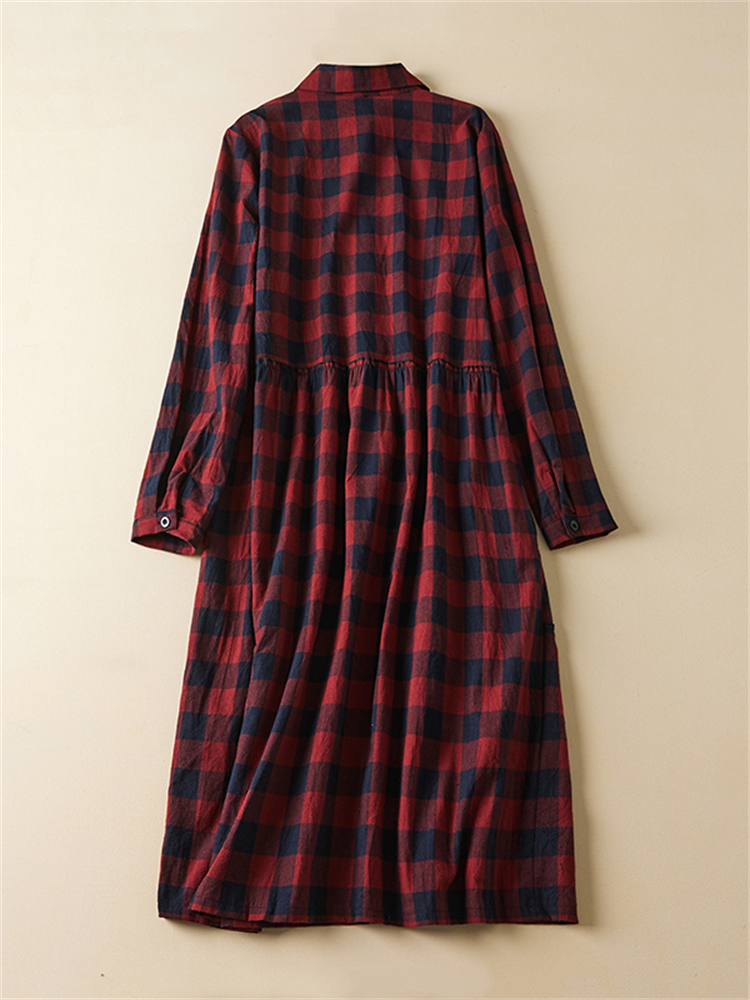 Robes vintage à carreaux en coton pour femmes, robe longue élégante décontractée, style coréen, dame de bureau, travail, vêtements de mode, printemps, automne