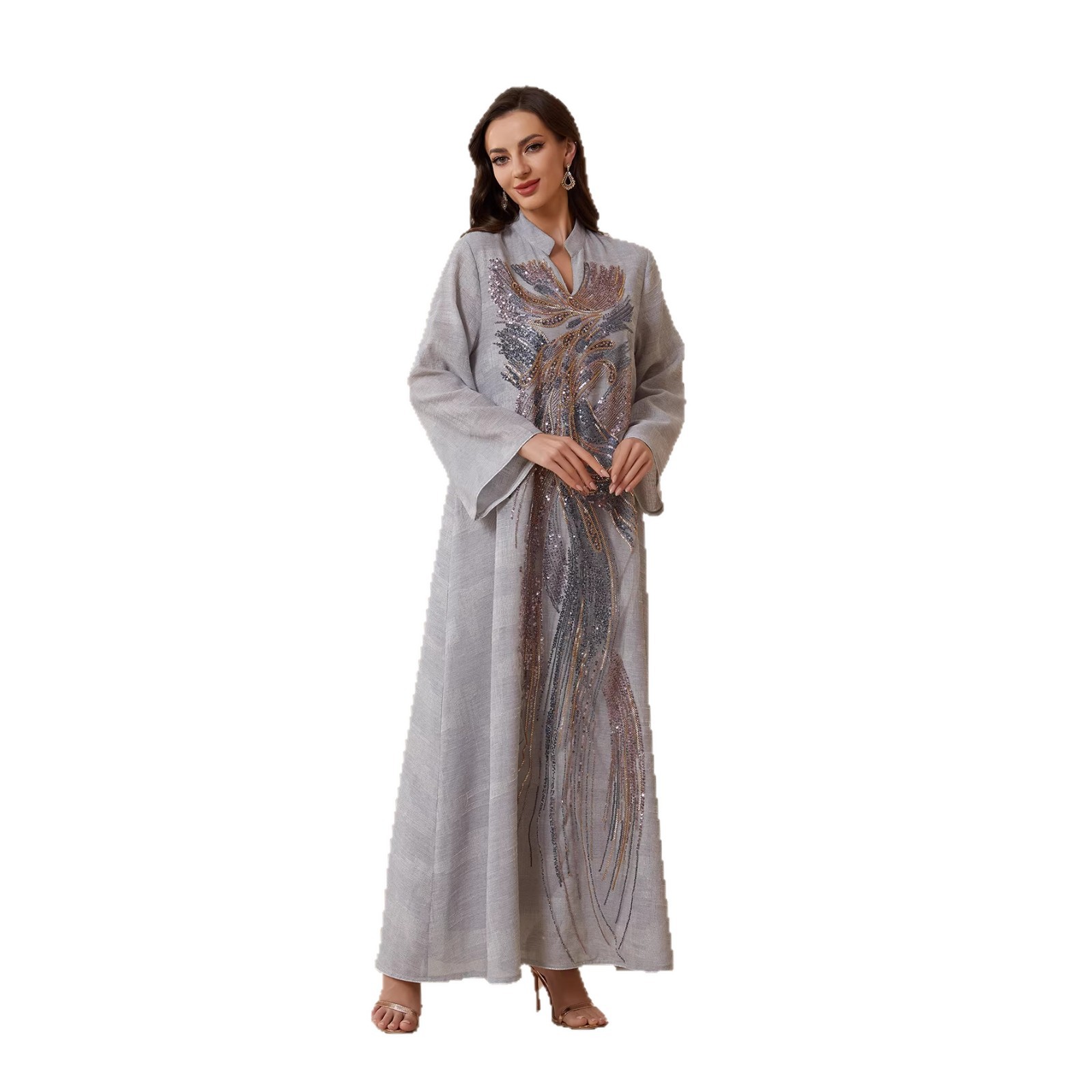 Robe Abaya pour femme, style Eid, en maille à sequins, longue, style Dubaï, Kaftan, Robe arabe, Caftan de fête, Jalabiya, Ramadan 2026