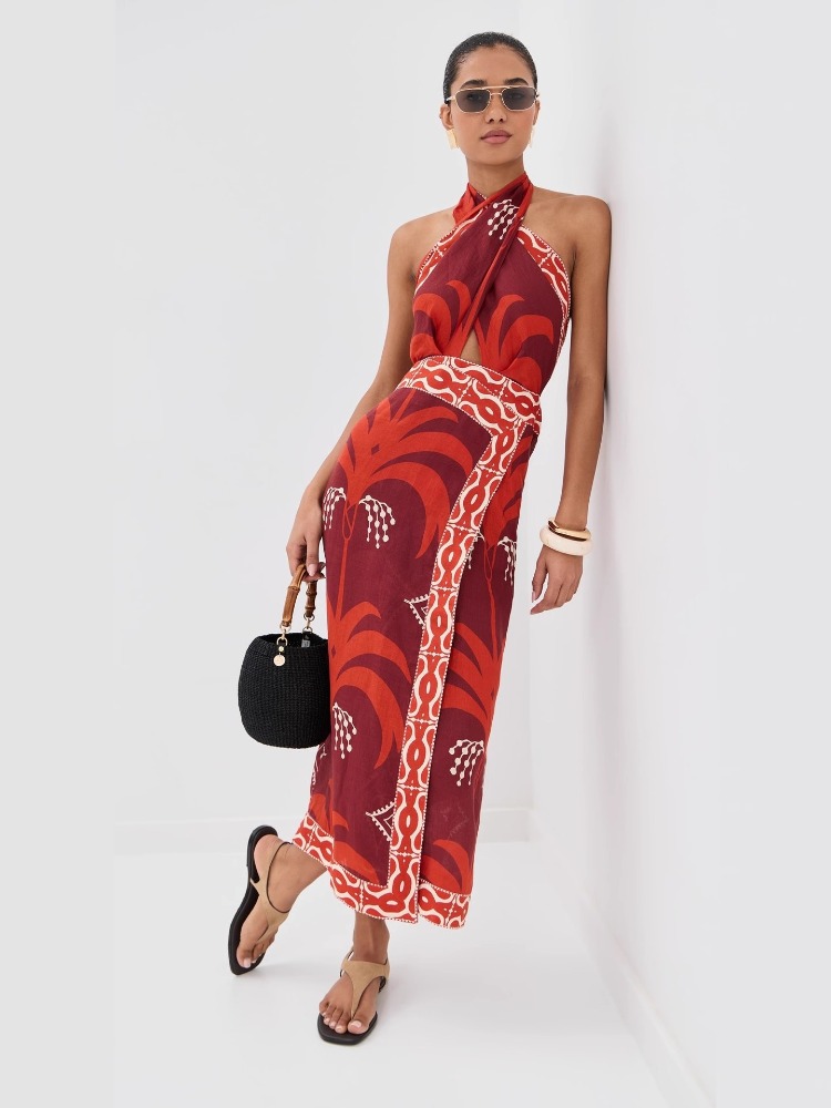 Nouvelle Robe d'été 2026 pour Femme, Design Élégant, Col Croisé, Imprimé Floral, Dos Nu, Style Plage et Vacances