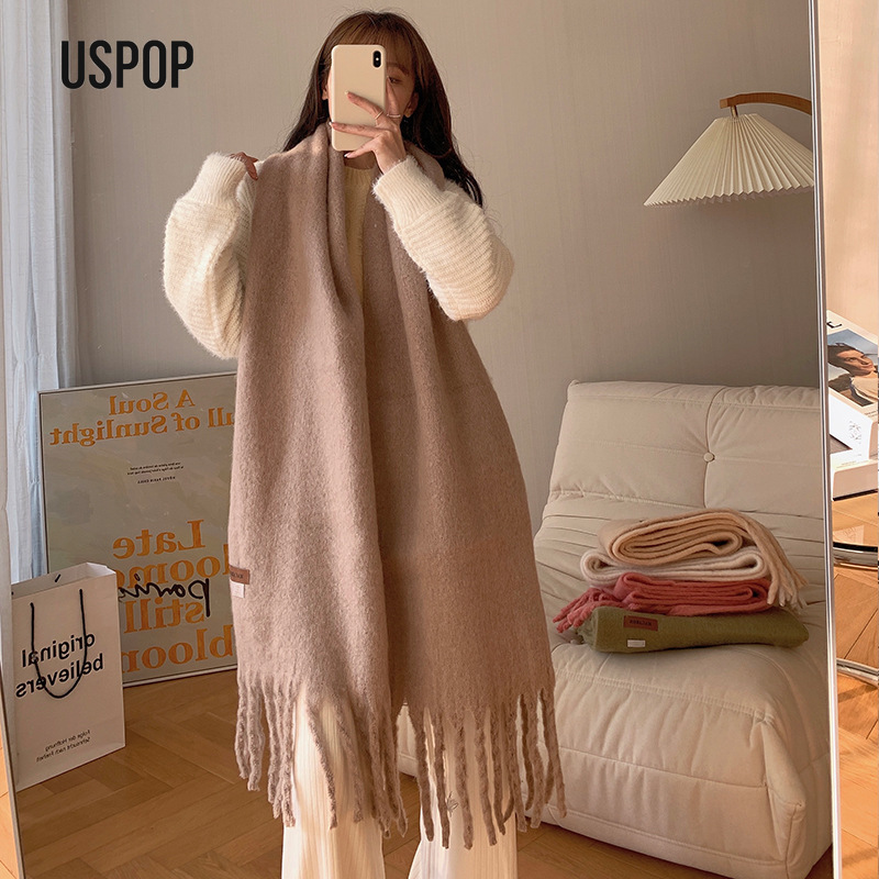 USPOP-Écharpe longue à pampilles pour femme, écharpes à pampilles, rond-pashmina, doux, solide, nouveau, hiver